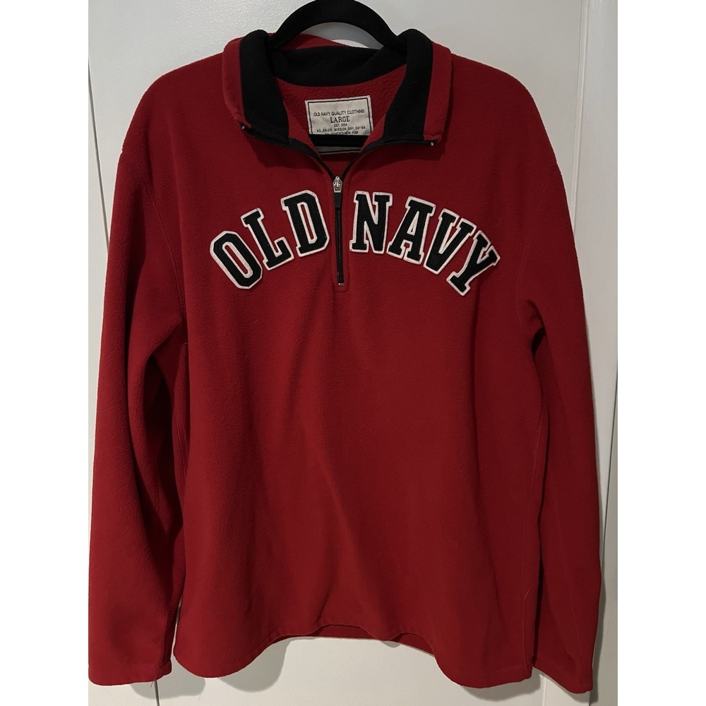 Old Navy 1/4 Zip Men's Large Fleece Letter Stitch Sweatshirt Shirt Red Black 1/4